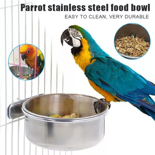 Steel Hanging Bowl Feeding Pet Cat Dog Bird Parrot Food Water Cage Cup