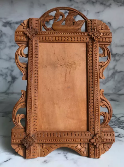 Antique Hand Carved Wooden Picture Photograph Frame - Swan Black Forest Style