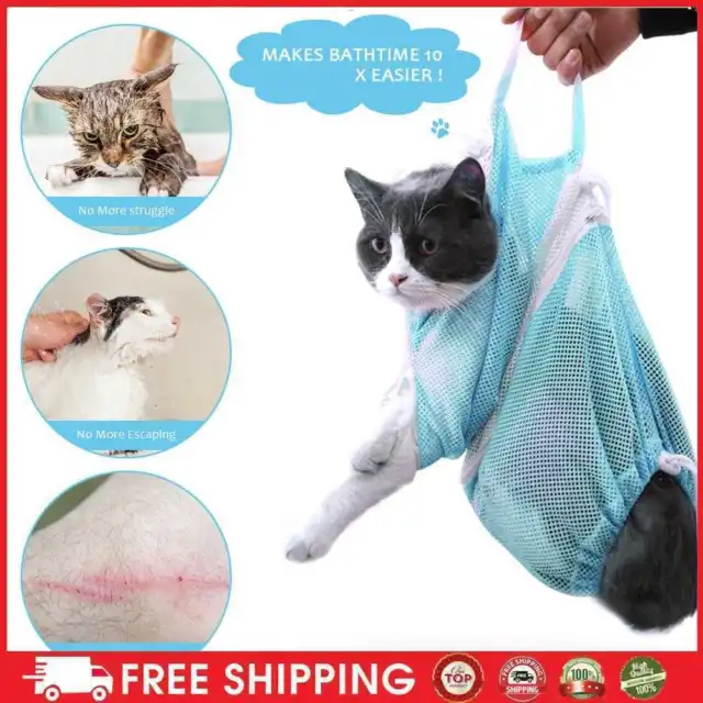 Bolsa de lavado de malla genérica para gatos aseo de mascotas baño mordedura retención sin rascarse (azul