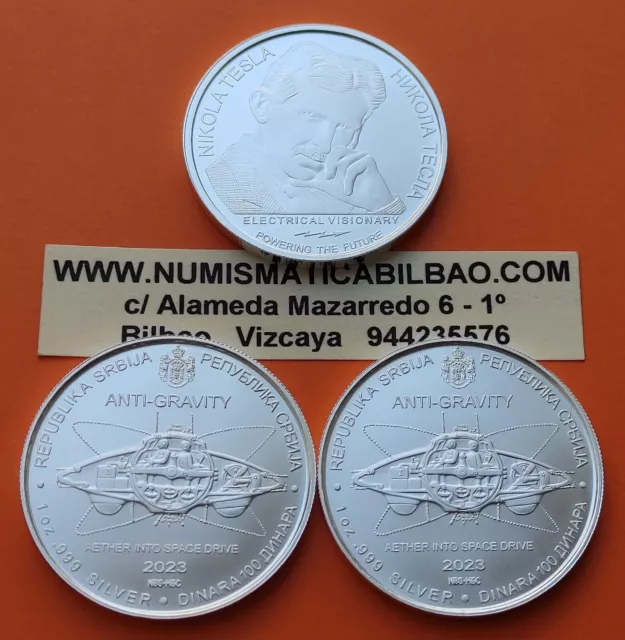 NIKOLA TESLA 100 Dinara 2023 ANTI-GRAVITY AIRCRAFT Serbia 1 Oz UNC SILVER COIN