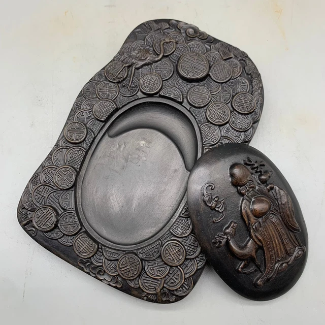 7.9″ Chinese Ancient Calligraphy tools Longevity god statue natural ink stone