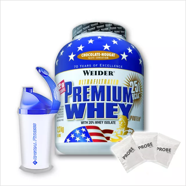 36,04€/kg Weider Premium Whey Protein 2,3kg Dose + BONUS Shaker und 3 Proben