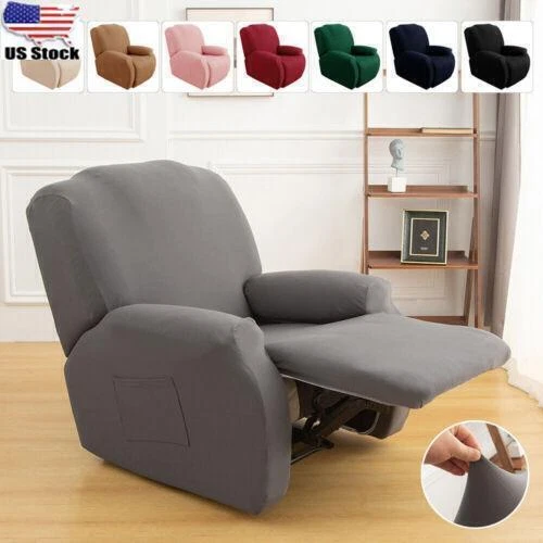 Stretch Recliner Chair Covers Couch Sofa Slipcover With Side Pocket Light Green