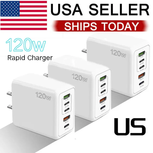 3-Pack USB C Wall Charger QC3.0 5 Ports 3 PD + 2 USB Fast Charger Power Adapter