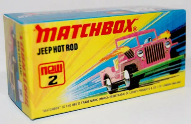 Matchbox Superfast No 2 Jeep Hot Rod style I Repro empty Box