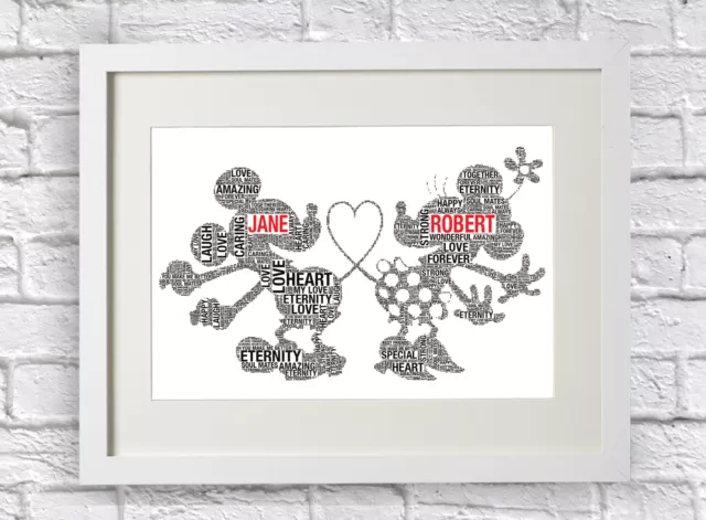 Personalisiert Disney Mickey Minnie Maus Wort Kunst Geschenk Hochzeit Verlobung Paare