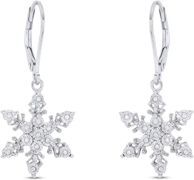 1/10 Ct Round Simulated Diamond Snowflake Drop Earrings 14k White Gold Plated