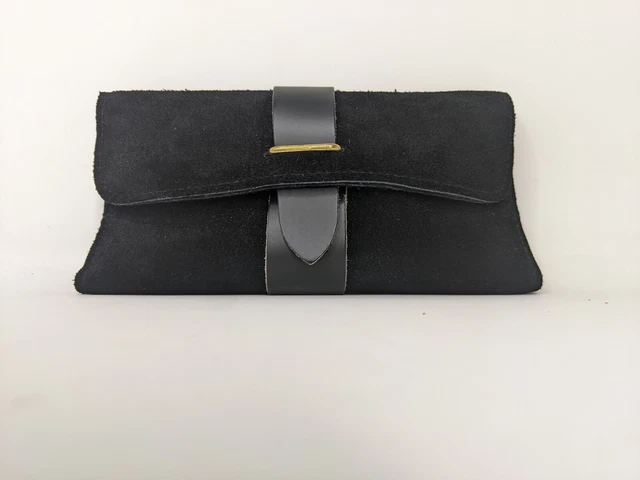 Rare Vintage 1960s Black Shag Suede Wallet | Brass Buckle | Retro Style