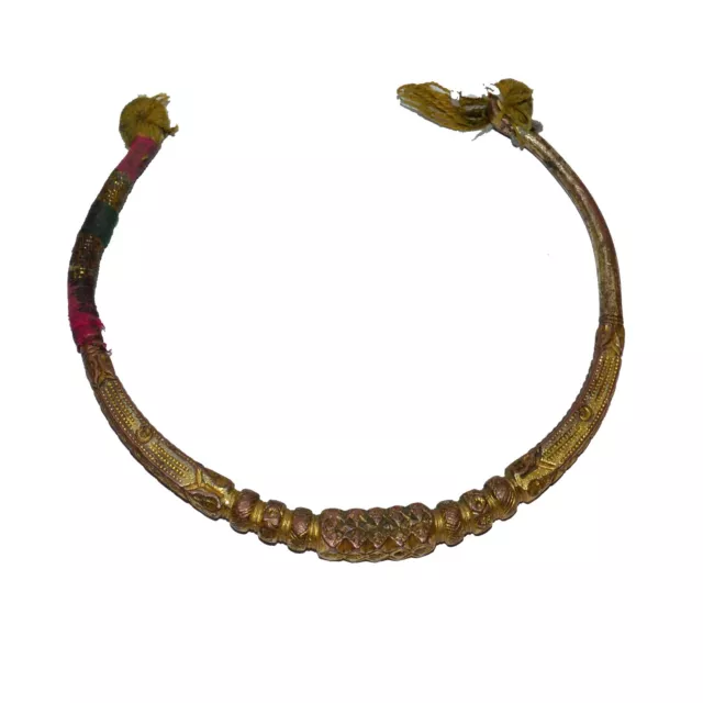 Ancien Tharu Collier Cuivre Et Plaqué Or Ras Du Cou De Sud Népal, TN1