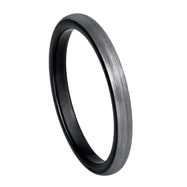 Dome Black Gun Metal  IP 2mm Women's Tungsten Carbide Ring Brushed Wedding Band