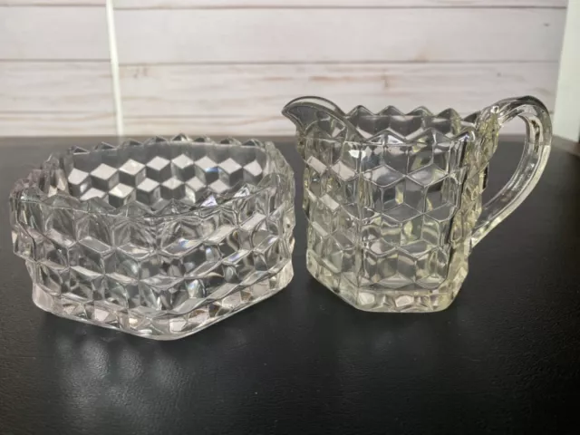 Rare Fostoria American Glass Hexagonal Creamer and Sugar Bowl # 182