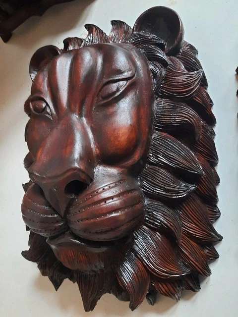 wooden wall Lion face Hand carved  Stunning Antique Creation 11*14*6 Home deco 2
