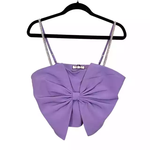 BAGATELLE Collection Women's Purple Rhinestone Strap Bow Crop Top Size 8 NWT