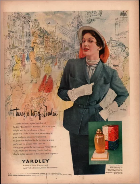 1950 Vintage ad YARDLEY "Bond Street" Perfume retro Fashion Pearls gloves belt