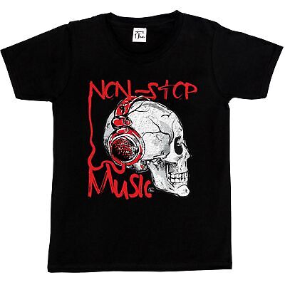 1Tee Kids Boys Non Stop Music Headphone Wearing Skull T-Shirt
