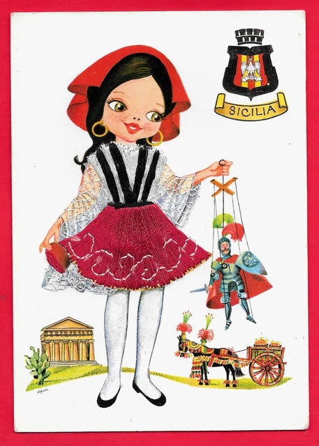 Sicilia - Costume Regionale - Cartolina Ricamata