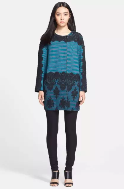 MISSONI Teal Blue Space Dye Black Lace Overlay Oversized Jacket Top Coat 46 10 L