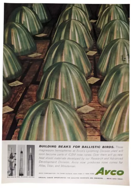 Avco Nose Cones For Atlas/Titan/Minuteman Rockets 1961 Business Week Ad ~8x11"