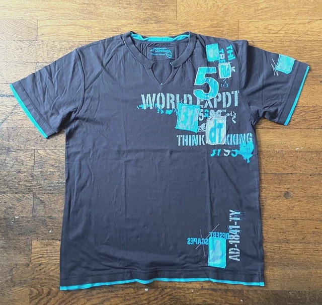 T-shirt Armand Thiery Taille 4 - Floral Bleu Marine Sur Fond Blanc - Manches Ballon - Neuf Sans étiquettes