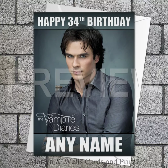 Vampire Diaries birthday card. 5x7 inches. Damon Salvatore. Personalised.