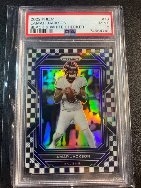 2022 Prizm Lamar Jackson Black & White Checker #19 PSA 9 Baltimore Ravens