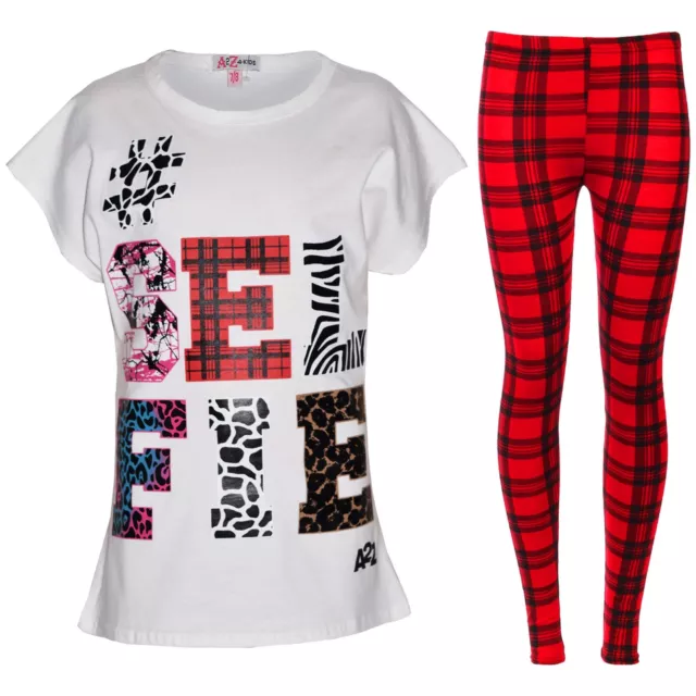 Kids Girls Tops Selfie Print Trendy White T Shirt Top & Fashion Legging Set 7-13