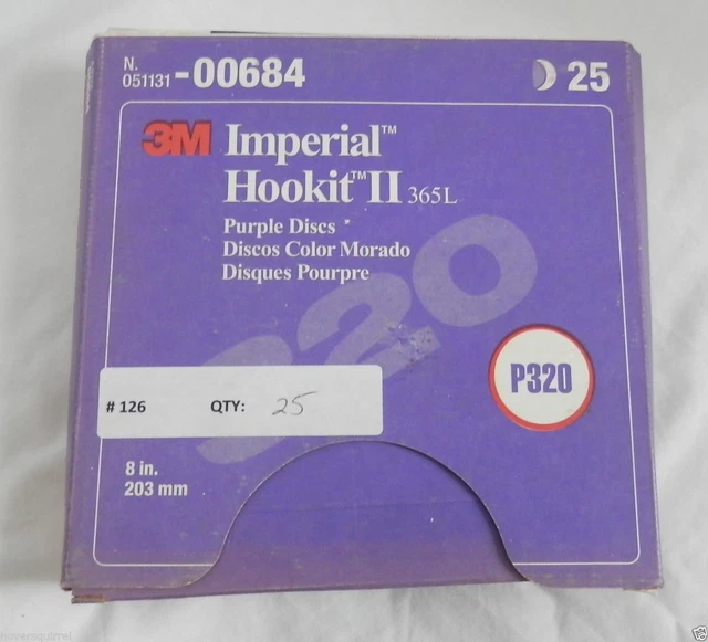 3M Imperial Hookit II 365L, 8" size, P320, 25 discs, 00684 hs