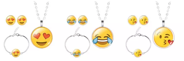 Emoji Jewelry Necklace Set Earring Bracelet Earrings Glass PlatedCabochon Silver