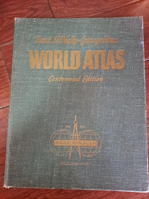 Large VTG 1947 RAND MCNALLY COSMOPOLITAN WORLD ATLAS - 111 PAGES OF COLOR MAPS