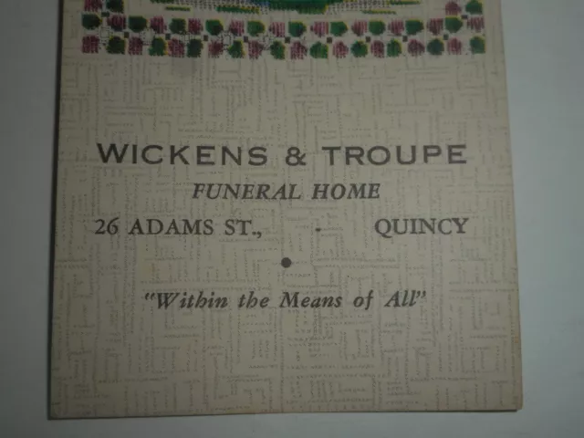 VINTAGE FUNERAL HOME WICKENS & TROUPE Quincy MA 1950's Tally Card ...