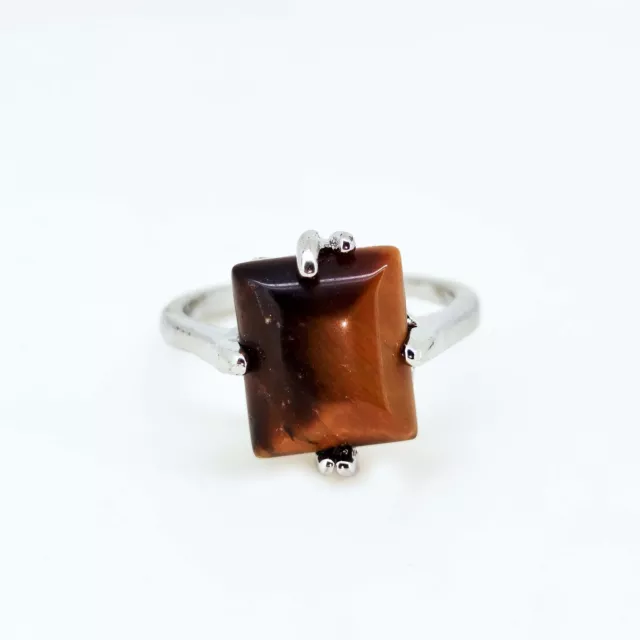 Bague faite à la main Natural Tiger Eye 11 x 9 mm plaquée argent sterling...