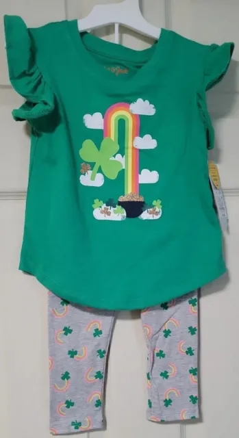 Cat & Jack Toddler Girls 2pc Outfit Lucky Shirt Leggings St.Patrick's Day NWT 2T
