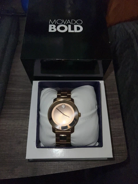 Movado $695 Womens Rose Gold Ss Swiss Watch, Swarovski Crystals. Bold