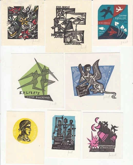 8 Exlibris Bookplate Norbert Ott 1915-1987 Konvolut Lot 2 Akt