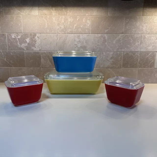 Vintage Pyrex Primary Colors Refrigerator Dish Set W/ Lids - 8 Pieces