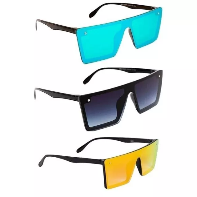 Gafas de sol rectangulares unisex para adultos (lentes azules, negras y...