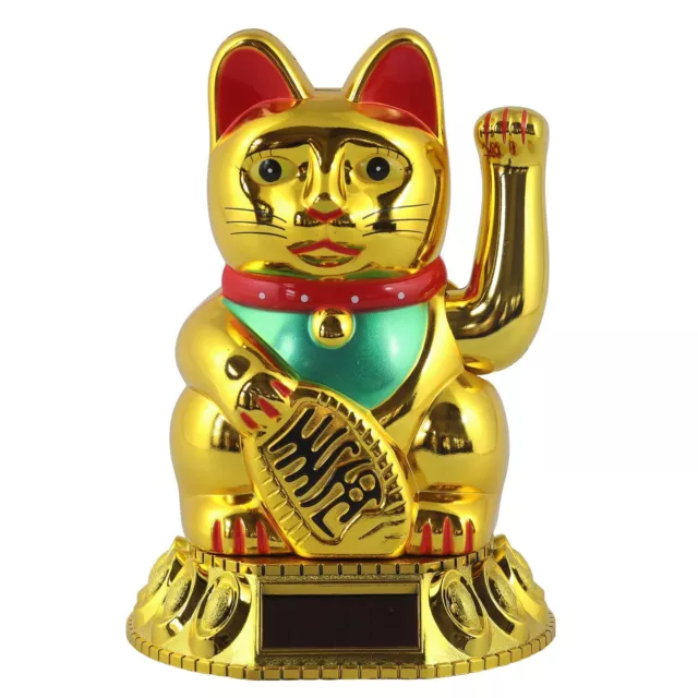 Glückskatze Winkekatze Solar 18cm gold Maneki Neko winkende Katze Glück Shui