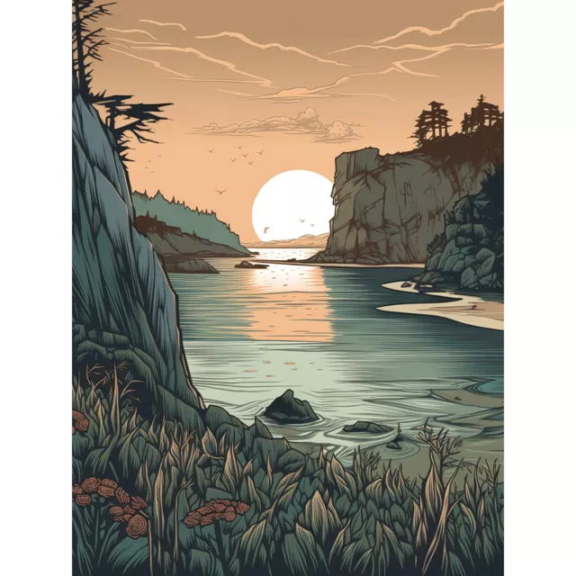 Untouched Nature Coastal Cliff Sunset Landscape Huge Wall Art Poster Print Giant