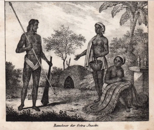 Francés Polinesia Ethnologie Original Litografía Völkergalerie 1840
