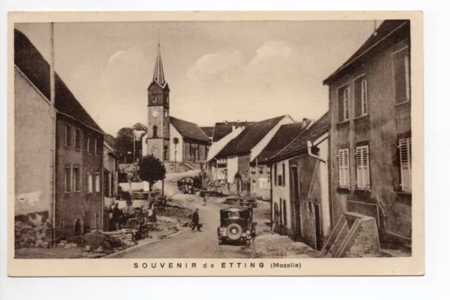 ETTING  Moselle CPA 57 Souvenir de ... Voiture église rue principale