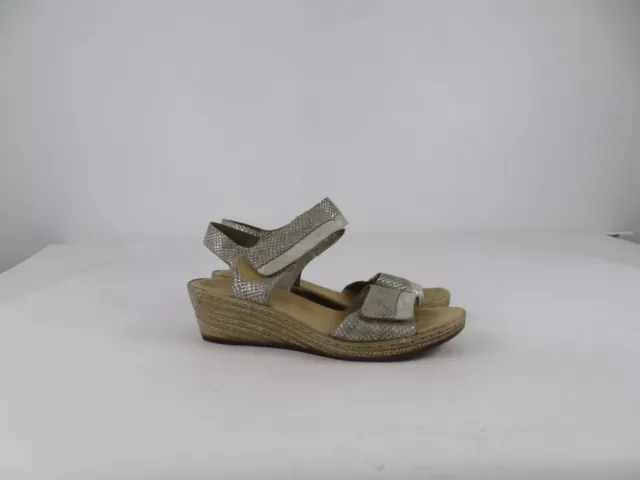 Rieker Sandals Womens 9.5 Wedge Silver Gray Strappy Peep Toe Slip On EU 41