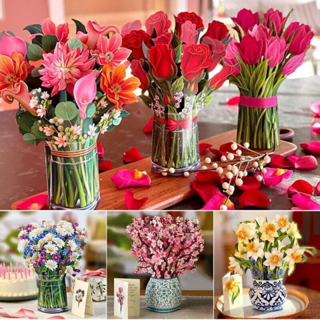 3D Pop Up Flower Greeting Cards Multi-Style Bouquet Birthday Card Postcard Gifts