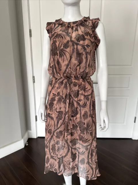 ZIMMERMANN Lavish Flounce Silk Print Midi Dress 0 XS $570 + Slip