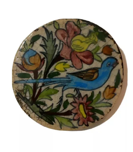 Vintage Hand Painted and Glazed Love Bird Persian Decorative Ceramic Tile