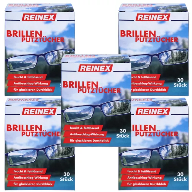 5x 30 Reinex Brillen Putztücher Brille Reinigung Entspiegelung