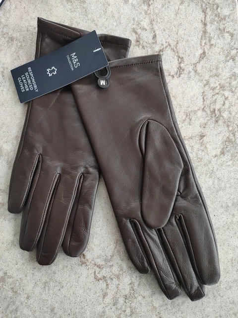 M & S Collection Ladies Leather Dark Brown Gloves Size Medium Marks and Spencer