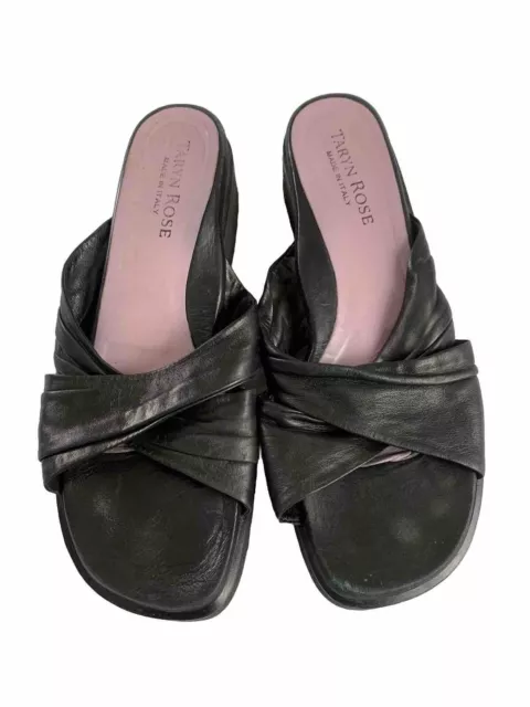 Taryn Rose Sandals Womens 9 Black Leather Low Block Heel