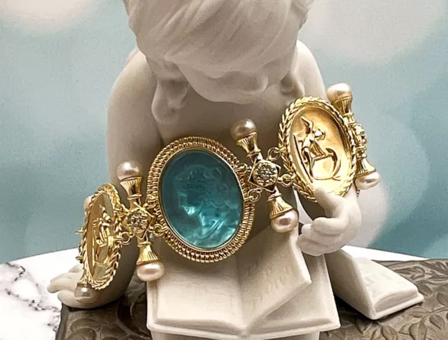 TAGLIAMONTE (1797) 925SS/YGP Venetian Cameo Bracelet*Bl Topaz*CupidCeres*Reg$550