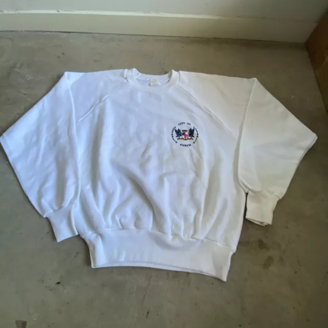 Vintage Australian Jumper Mens Size Small 80s White City Of Perth Cotton