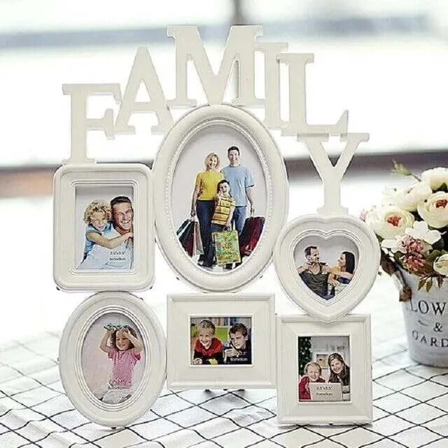 White 6 Photo Family Frame Plastic Multi Picture Aperure Gallery Home Collage